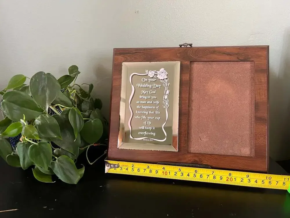 Vintage On Your Wedding Day Religious Mirrored Verse and Photo Frame Wood Plaque